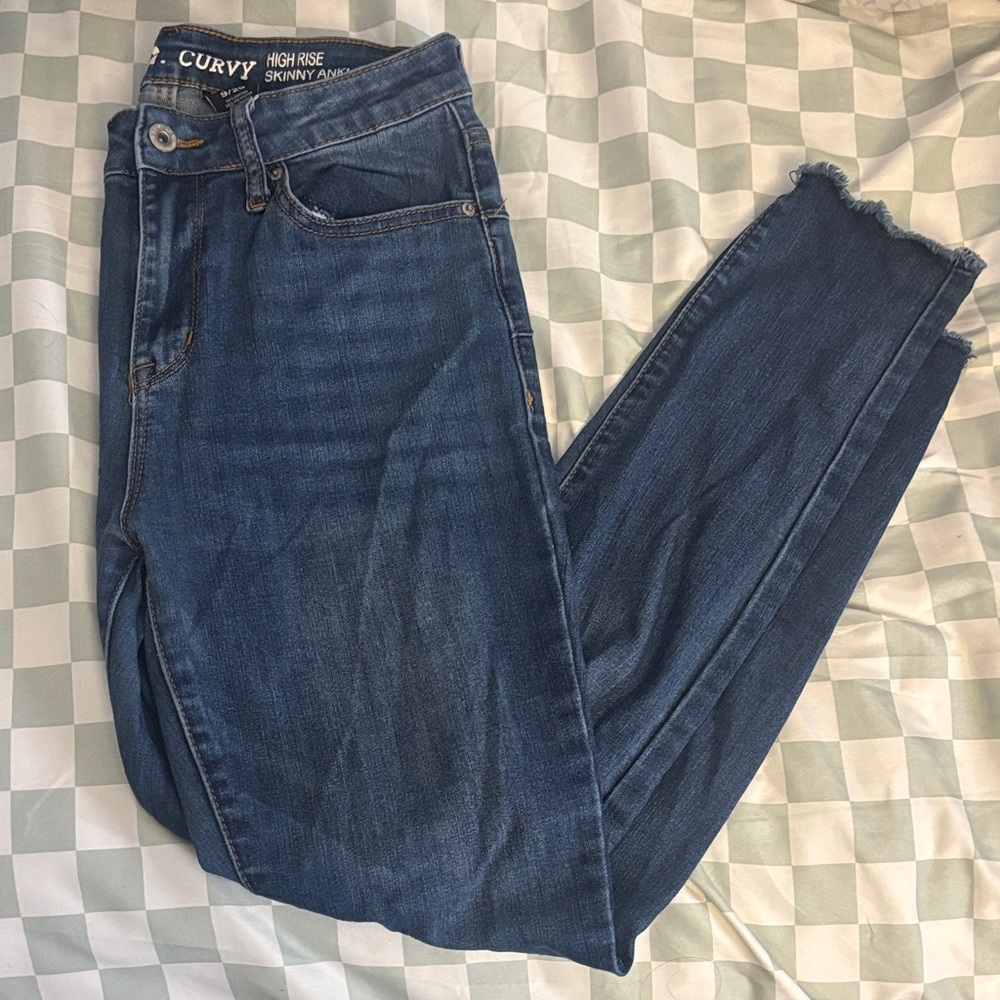 Curvy High Rise Skinny Ankle Jeans - Blue